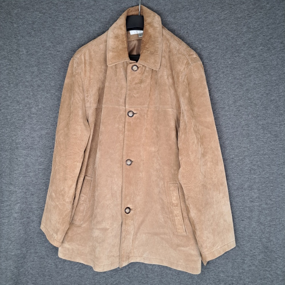 Norm Thompson Tan Suede Genuine Leather Button Jacket Coat L Large
